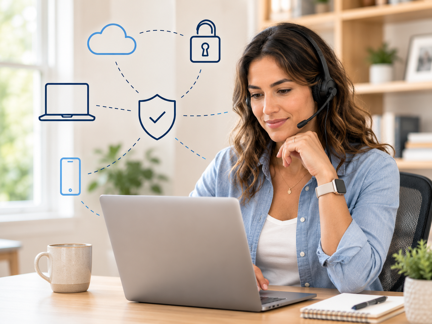A hybrid worker connected securely from a home office