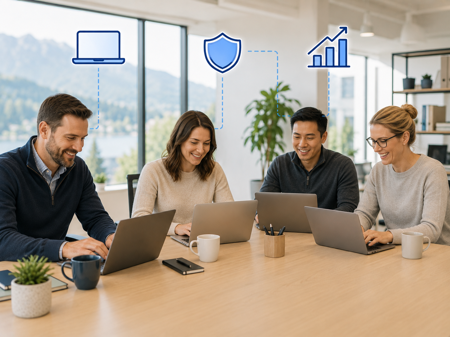 A team working on current, fully supported equipment managed by Net-Tech